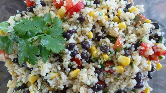 A close up of a gluten free southwestern quinoa salad.